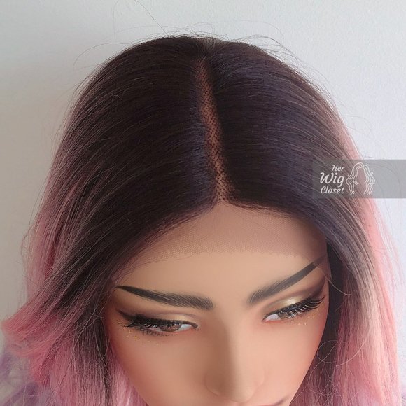26" Pastel Pink Purple Ombre Wig Dark Roots| Kylie - Picture 4 of 8